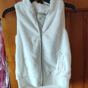 White Fuzzy Zip-Up Vest
